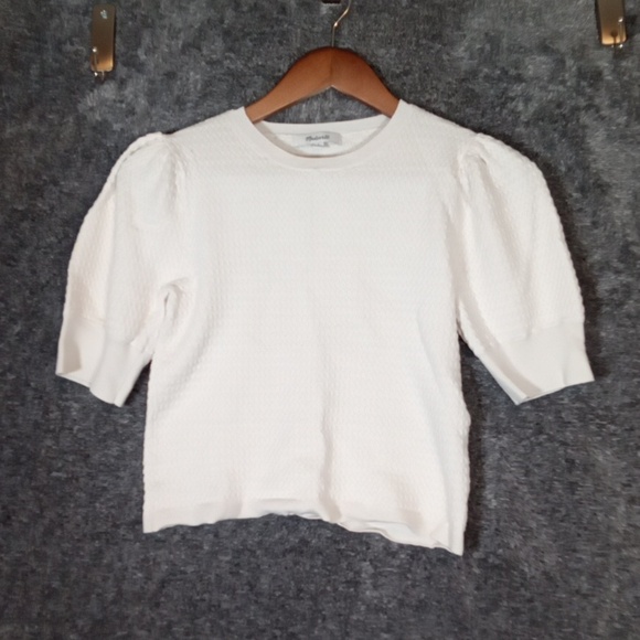 Madewell Sweaters - Madewell Merino Wool Silk Blend Puff Sleeve Sweater Tee Ivory Womens S